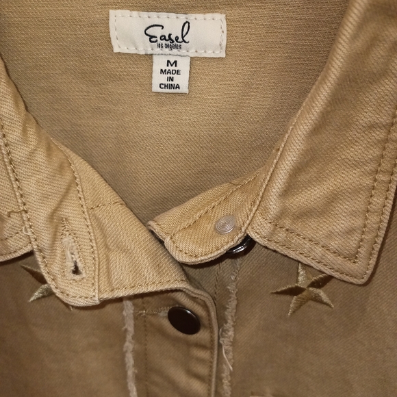 Easel Beige Star Embroidered Utility Jacket - Picture 3 of 5